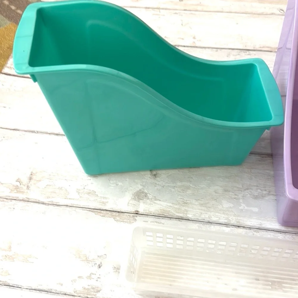 Set of Colorful Plastic Storage Bins Desk Office Home Bookshelf 4 Count